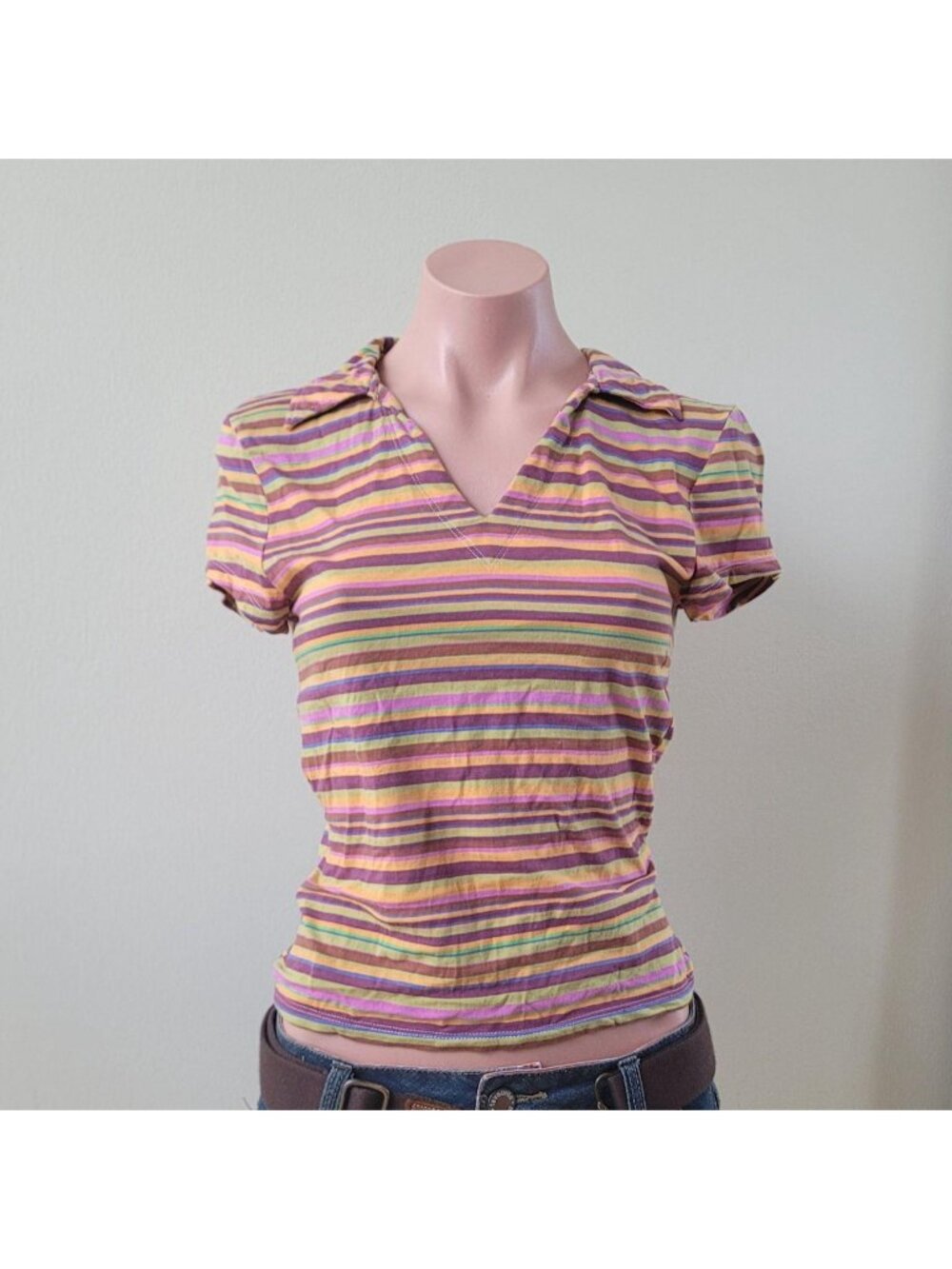 Mauritius Tangerine Orange Striped Summer Low Waisted Mini Shorts + Top Set